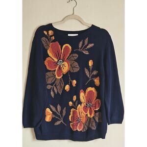 Vintage Alfred Dunner Floral Embellished Sweater Sz L